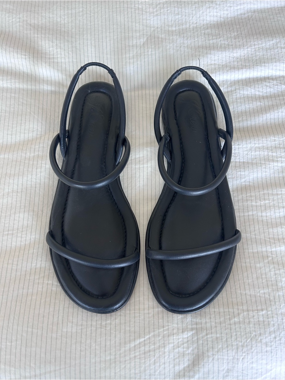 J.Crew Black Tubular Leather Slingback Strappy Flat Sandals Size 9